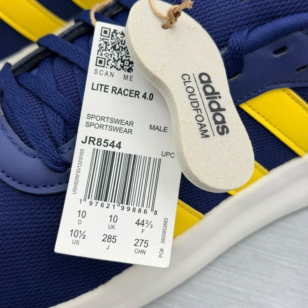 Adidas Men's 10.5 Sneakers Blue Yellow Retro Lite Racer 4 Cloudfoam JR8544